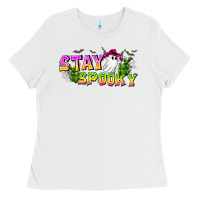 White Stay Spooky Ladies Tee - CowhideDigitalArt