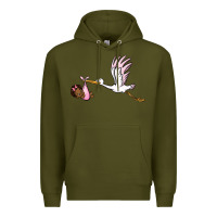 Army Green stork with black baby girl Premium Hoodie - BarkalooDesign