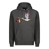 Charcoal Heather stork with black baby girl Premium Hoodie - BarkalooDesign