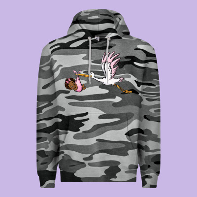 Stork With Black Baby Girl Premium Hoodie Designed By Barkaloodesign
