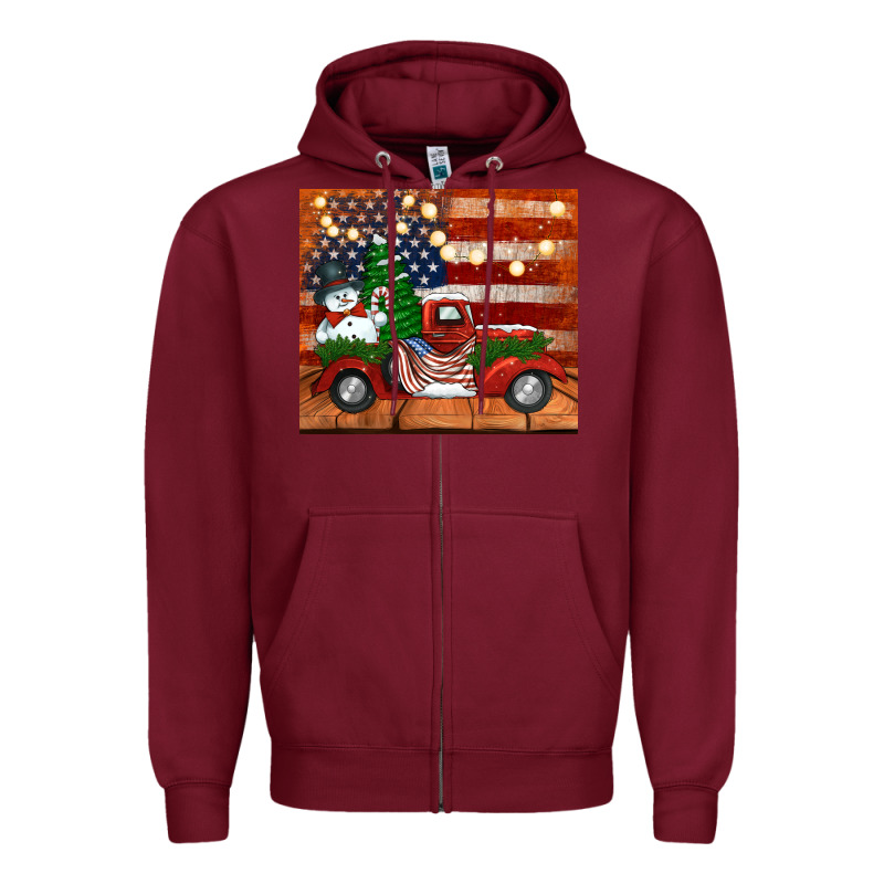 Christmas Truck With American Flag Zipper Hoodie by Jasminsmagicworld | Teevron
