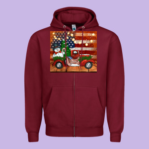 Christmas Truck With American Flag Zipper Hoodie Designed By Jasminsmagicworld