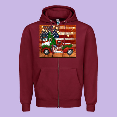 Christmas Truck With American Flag Zipper Hoodie Designed By Jasminsmagicworld