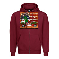 Burgundy christmas truck with american flag Zipper Hoodie - Jasminsmagicworld
