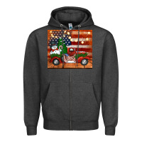 Charcoal Heather christmas truck with american flag Zipper Hoodie - Jasminsmagicworld