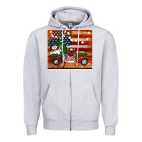 Heather Grey christmas truck with american flag Zipper Hoodie - Jasminsmagicworld