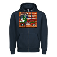 Navy christmas truck with american flag Zipper Hoodie - Jasminsmagicworld