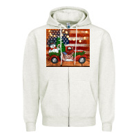Oatmeal Heather christmas truck with american flag Zipper Hoodie - Jasminsmagicworld