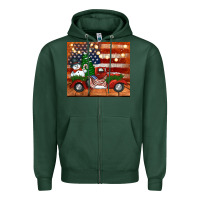 Sports Green christmas truck with american flag Zipper Hoodie - Jasminsmagicworld