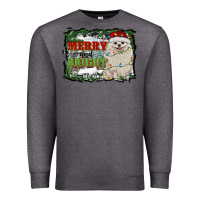 Charcoal Heather merry and bright pomeranian Premium Sweatshirt - RanaPortraitStore