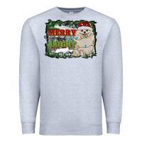 Heather Grey merry and bright pomeranian Premium Sweatshirt - RanaPortraitStore