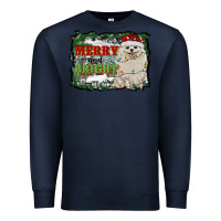 Navy merry and bright pomeranian Premium Sweatshirt - RanaPortraitStore