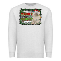 Oatmeal Heather merry and bright pomeranian Premium Sweatshirt - RanaPortraitStore