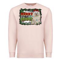 Pale Pink merry and bright pomeranian Premium Sweatshirt - RanaPortraitStore