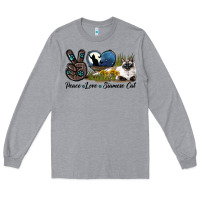 Heather Grey Peace Love Siamese Cat Long Sleeve Tee - LillyAllenDesigns