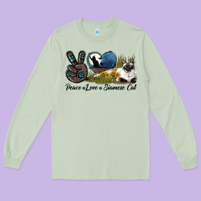 Peace Love Siamese Cat Long Sleeve Tee Designed By Lillyallendesigns