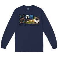 Navy Peace Love Siamese Cat Long Sleeve Tee - LillyAllenDesigns