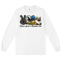 White Peace Love Siamese Cat Long Sleeve Tee - LillyAllenDesigns