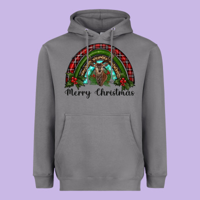 Reindeer Rainbow Christmas Heavyweight Hoodie Designed By Ranaportraitstore