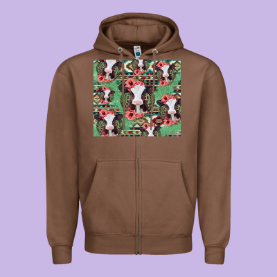 Baby Cow Floral Aztec Tumbler Zipper Hoodie Designed By Jasminsmagicworld