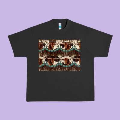Longhorn Cow Pattern Urban Heavy Tee Designed By Cowhidedigitalart