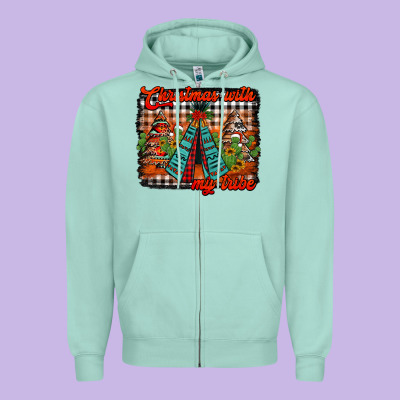 Christmas With My Tribe Zipper Hoodie Designed By Jasminsmagicworld