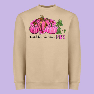 In October We Wear Pink Pumpkin And Sunflowers Heavyweight Sweatshirt Designed By Ranaportraitstore