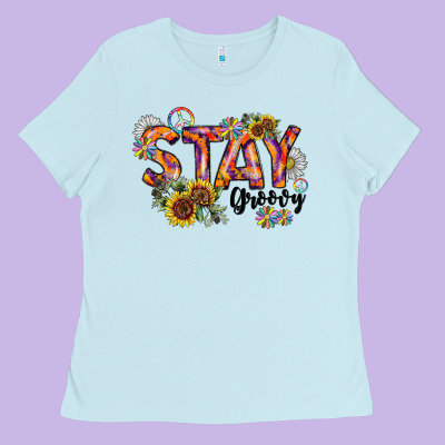 Stay Groovy Ladies Tee Designed By Cowhidedigitalart