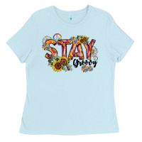 Baby Blue Stay Groovy Ladies Tee - CowhideDigitalArt