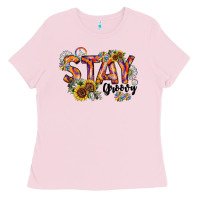 Bubblegum Pink Stay Groovy Ladies Tee - CowhideDigitalArt