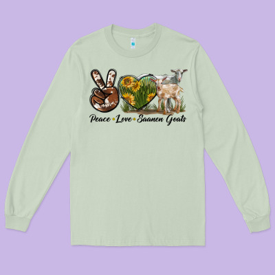 Peace Love Saanen Goats Long Sleeve Tee Designed By Lillyallendesigns
