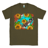 Army Green western sunflowers turquoise cowhide  tooled leather Classic Tee - BarkalooDesign