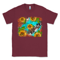 Burgundy western sunflowers turquoise cowhide  tooled leather Classic Tee - BarkalooDesign