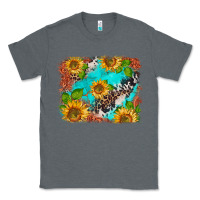 Charcoal Heather western sunflowers turquoise cowhide  tooled leather Classic Tee - BarkalooDesign