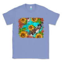 Colony Blue western sunflowers turquoise cowhide  tooled leather Classic Tee - BarkalooDesign