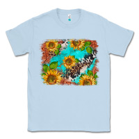 Dusty Blue western sunflowers turquoise cowhide  tooled leather Classic Tee - BarkalooDesign