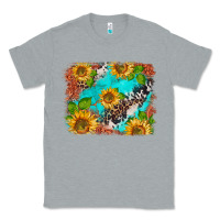 Heather Grey western sunflowers turquoise cowhide  tooled leather Classic Tee - BarkalooDesign