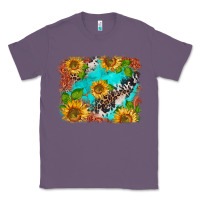 Lavender western sunflowers turquoise cowhide  tooled leather Classic Tee - BarkalooDesign