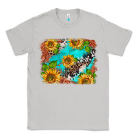 Moon Dust western sunflowers turquoise cowhide  tooled leather Classic Tee - BarkalooDesign
