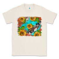 Natural western sunflowers turquoise cowhide  tooled leather Classic Tee - BarkalooDesign