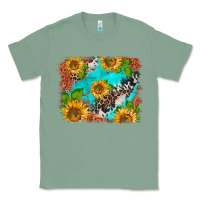 Sage western sunflowers turquoise cowhide  tooled leather Classic Tee - BarkalooDesign