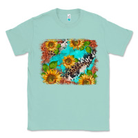 Seafoam western sunflowers turquoise cowhide  tooled leather Classic Tee - BarkalooDesign