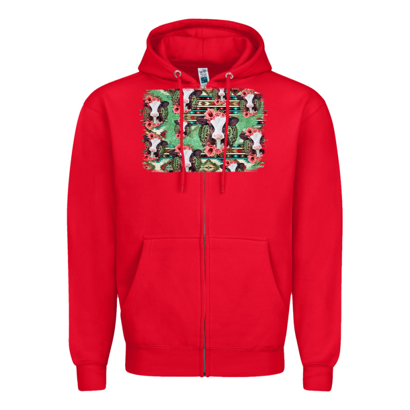 Baby Cow Floral Aztec Background Zipper Hoodie by Jasminsmagicworld | Teevron