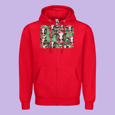 Baby Cow Floral Aztec Background Zipper Hoodie Designed By Jasminsmagicworld