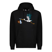 Black stork with black baby boy Premium Hoodie - BarkalooDesign