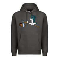 Charcoal Heather stork with black baby boy Premium Hoodie - BarkalooDesign