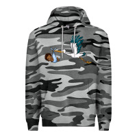 Slate Camo stork with black baby boy Premium Hoodie - BarkalooDesign