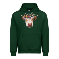 Forest Green hereford cow with floral headband Urban Hoodie - RanaPortraitStore