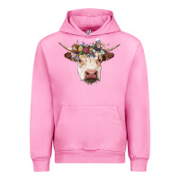 Fuchsia Pink hereford cow with floral headband Urban Hoodie - RanaPortraitStore