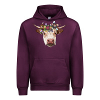 Mauve Wine hereford cow with floral headband Urban Hoodie - RanaPortraitStore